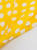 Retro Polka Dot Rockabilly Yellow Dress Women Short Sleeve V Neck Belted A Line Summer Party 50s Vintage Dresses