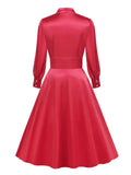 Red Elegant V-Neck Button High Waist Vintage Long Dresses for Women Long Sleeve Fall Clothing Evening Party Dress