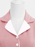 Notched Collar Buttons Belted Vintage Plaid Midi Dresses Elegant for Women Short Sleeve 50s Robe Turquoise Swing Dress