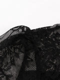 Stand Collar Hollow Out Front Lace Sleeve Elegant Night Party Dresses for Women Vintage Style Pockets Black Dress