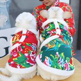 New Year's Outfit Fatou Northeast Large Flower Cotton Coat Dogs and Cats Autumn and Winter Pet Clothes