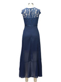 V-Neck Vintage Lace and Mesh Ruffles Long Dresses for Women Cap Sleeve Evening Party Elegant High Low Hem Maxi Dress