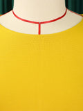 Yellow Solid Vintage Brief Dress Women Autumn Winter O-Neck Bishop Sleeve Belted Pleated Elegant Swing Dresses
