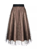 2024 New Tulle Vintage Swing Skirt High Waist Polka Dot Print Patchwork A Line Party Skirts