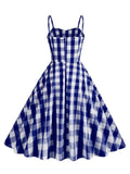 Vintage Pink Gingham Long Dress Spaghetti Strap Ruched Front High Waist Women Summer Birthday Party Retro Swing Dresses