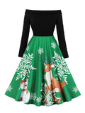 Long Sleeve Winter Christmas Deer and Snowman Dress Off Shoulder Sexy Women Evening Prom Party Vintage Long Dresses