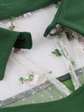 Floral Embroidered Mesh Flare Sleeve Green Bodycon Wiggle Dress Elegant Outfits for Women Keyhole Front Vintage Dresses