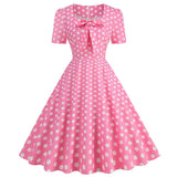 Pink Plaid Party Dresses Women Elegant Vintage Square Collar Short Sleeve Casual Summer Dress