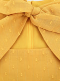 Ginger Tie Neck Hollow Out Front Swiss Dot Chiffon Elegant Midi Dresses Women Bishop Sleeve Vintage A-Line Autumn Dress