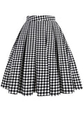 High Waist Houndstooth Plaid 50s Vintage Fashion Pleated Skirt Women Autumn Winter Knee Length Retro Skirts