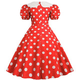 Elegant Women Summer Dress Puff Short Sleeve Polka Dot Peter pan Collar Vintage A-line Midi Long Party Sundress