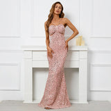 Backless Pink Sequin Sexy Bar Long Party Evening Dresses Luxury Velvet Stretch Off Shoulder Cocktail Prom Dress