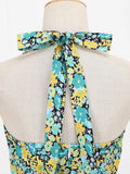 Multicolor Floral Elegant Vacation Outfits for Women Halter Neck Vintage 50s Fit and Flare Backless Party Sexy Dress