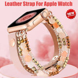 Leather Strap For Apple Watch Band Ultra 49mm 40mm 38mm 41mm Women Elastic Beaded Bracelet Iwatch Series 8 7 6 SE 5 4 3 45mm 42