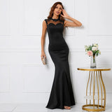 Black Soft Satin Appliques Beading Evening Elegant Party Maxi Dress Long Bridesmaid Dress