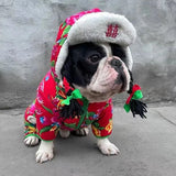 Classical China Northeast Flower Cotton Coat Overalls New Year Costume Thick Warm Jumpsuit Winter Dog Clothes