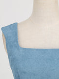 Square Neck Yellow Corduroy Women High Waist Vintage 50s Tank Dress Sleeveless Elegant Pocket Summer Ladies Midi Dresses