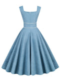 Square Neck Yellow Corduroy Women High Waist Vintage 50s Tank Dress Sleeveless Elegant Pocket Summer Ladies Midi Dresses
