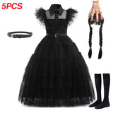 2-12Yrs Movie Wednesday Cosplay Vestidos For Kids Girls Mesh Party Dress Halloween Carnival Costumes