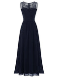 Evening Gowns for Women Elegant Party Lace and Chiffon Pleated Maxi Dress O-Neck Sleeveless Vintage Dresses