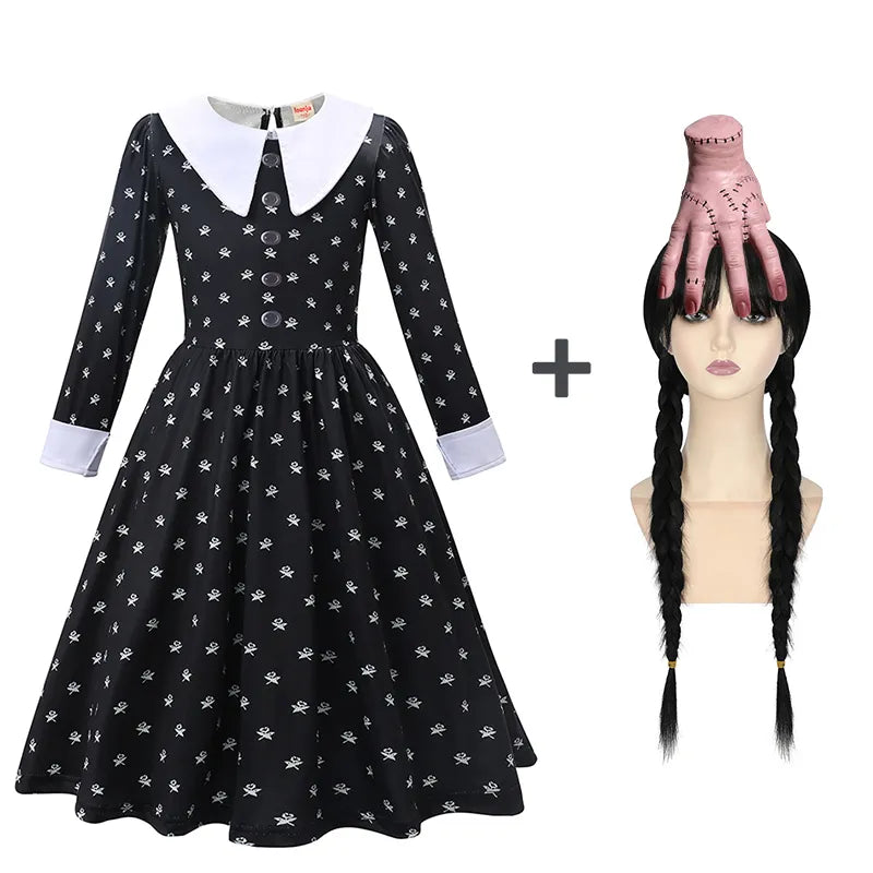 Movie Wednesday 3-12T Gothic Styles Wednesday Cosplay Costume for Kids Halloween Carnival Party Black Dress
