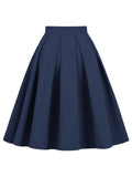 Ginger Solid Vintage 50s Style Pleated Midi Skirts for Women Elegant Clothes Female Swing Skirt