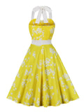 Halter Neck Floral Vintage Summer Dress Fit and Flare Women Button Front Party Outfits Backless Dresses