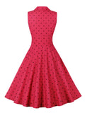 Elegant Office Women Summer Dress Notched Collar Sleeveless Double-Breasted Polka Dot Print Vintage Midi Dresses