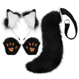 Fox Costume Set Fox Ears Tail Paw Gloves Animal Fancy Costume Kit Accessories for Adults Halloween Cosplay Costumes