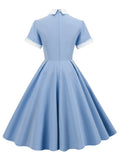 Peter-Pan Collar Button Front Vintage Midi Swing Dress Elegant for Women 50s Robes Femme Evening Retro Pocket Dresses