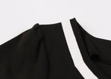 1950s Elegant Casual Black Floral Print Patchwork V Neck Short Sleeve Robe Pin Up Swing Vintage Dresses