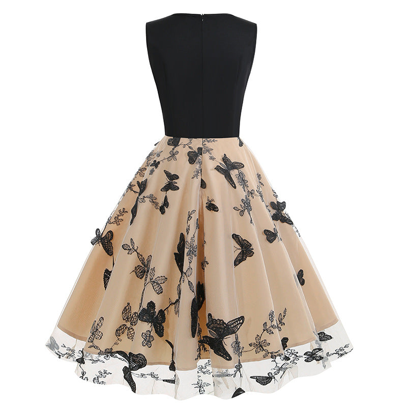 1950s Lace Floral Butterfly Mesh Swing Dress