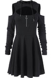 Clothing for Women Plus Size Gothic Punk Long Sleeve Low Cut Dress Cloak Costumes Vintage Black