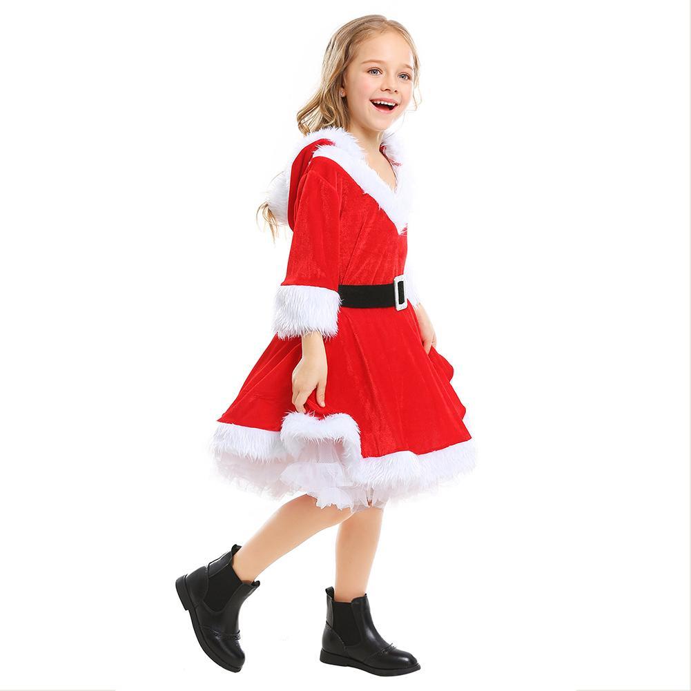Girls Mrs Claus Costume Santas Little Helper Kids Miss Christmas Dress Outfit