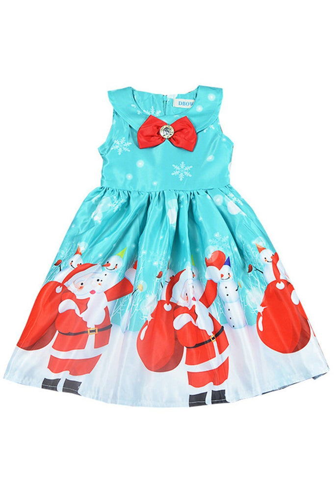 Baby Girls Santa Claus Printed Bowknot Christmas Princess Sleeveless Skirt