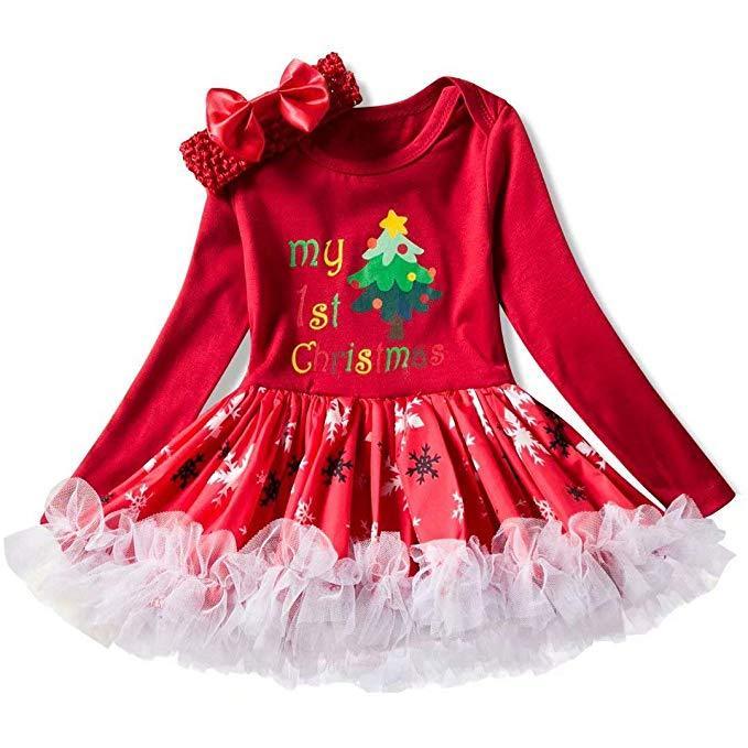 Baby Girls Long Sleeve Christmas Costume Romper Tutu Dress