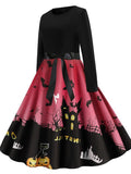 Halloween Print Stitching Round Neck Dress