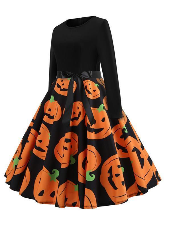 Halloween Print Long Sleeve Dress
