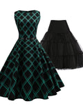 2PCS Top Seller Plaid 1950s Dress & Black Petticoat