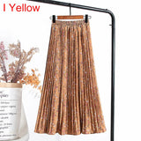 Women Chiffon Pleated Skirt Elastic High Waist Summer Print Casual Midi Long Skirt