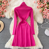 Sweater Dress Autumn Winter Turtleneck Knitted Dress Long Sleeve Slit Night Out Party Sexy Mini Dress