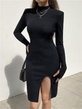 Knitted Long Sleeve Black Bodycon Warm Women Mini Dress Autumn Winter Evening Fashion Elegant Women's Dresses