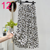 Summer New Vintage Floral Print Chiffon Pleated Skirt Elastic High Waist Casual Midi Skirt