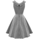 Elegant Summer Casual Women Dress 50s 60s Black Plaid Printed Big Swing Pinup Vintage Dresses