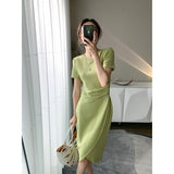 New 2021 Women Summer Bodycon Dresses Female High Waist Elegant Fashion Slit Knee-Length Vestdios