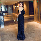 Long-Sleeve Mermaid Evening Dress Sexy Backless Evening Gowns Robe