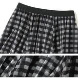 Plaid Summer Women Long Vintage Stretch High Waist A-Line Tulle Maxi Skirt