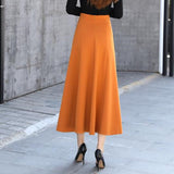 Women Solid High Waist A Line Casual Side Pocket Korea Style Vintage Long Skirts