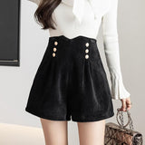 Women High Waist Casual Shorts Fashion Korean Style Double-breasted All-match Ladies Elegant Short Pants