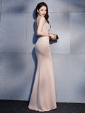 Spaghetti Strap Backless Evening Party Dress Sexy V-neck Side Split Prom Rhinestones Dress